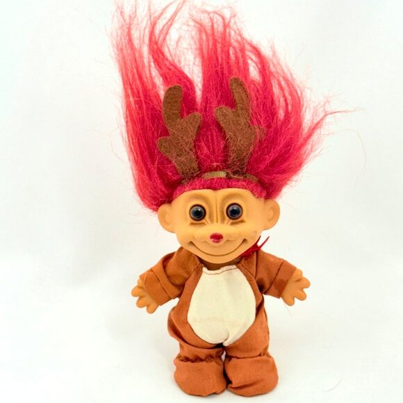 Rare (red hair) Russ Berrie Rudolph Reindeer Troll Vintage '90s. - Picture 1 of 7